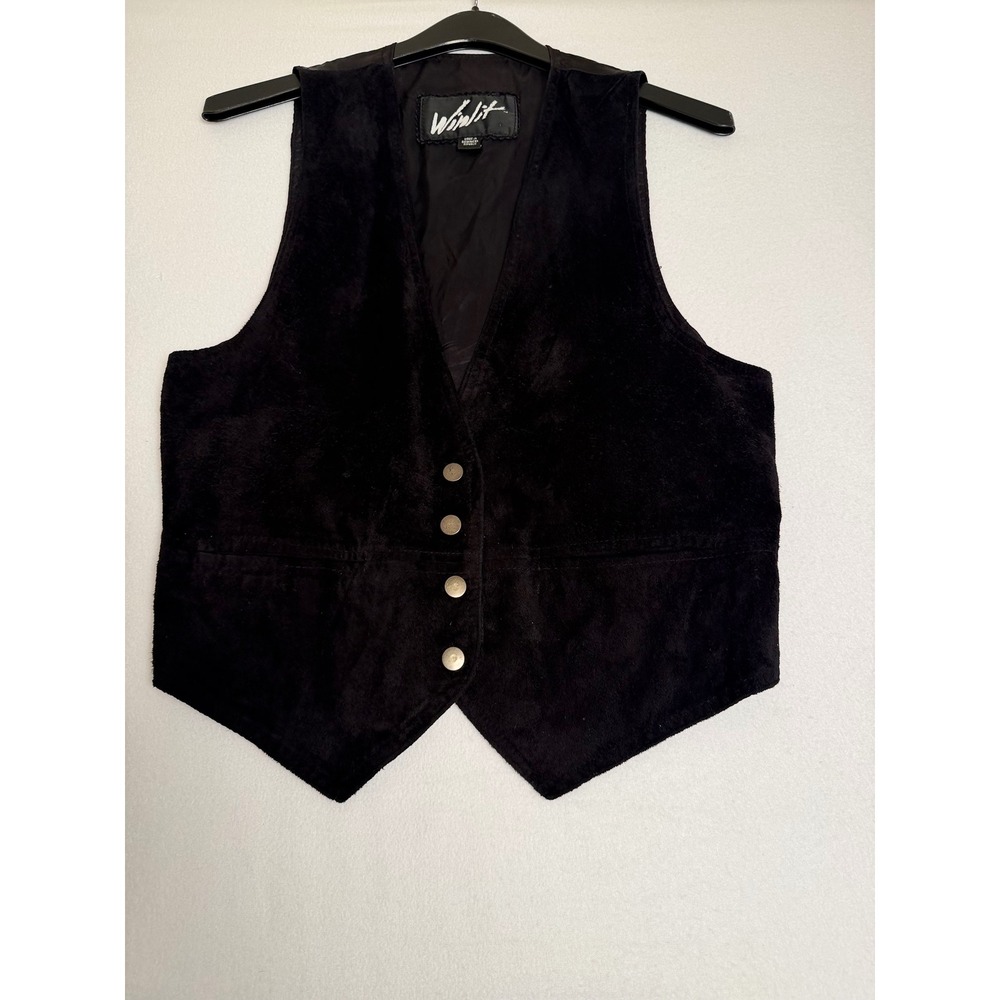 Winlit Black Suede Leather Vest Western Boho Cinch Back Mens Small Medium